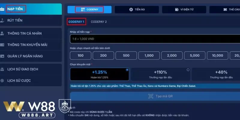 Lựa chọn hình thức nạp tiền W88 phù hợp 